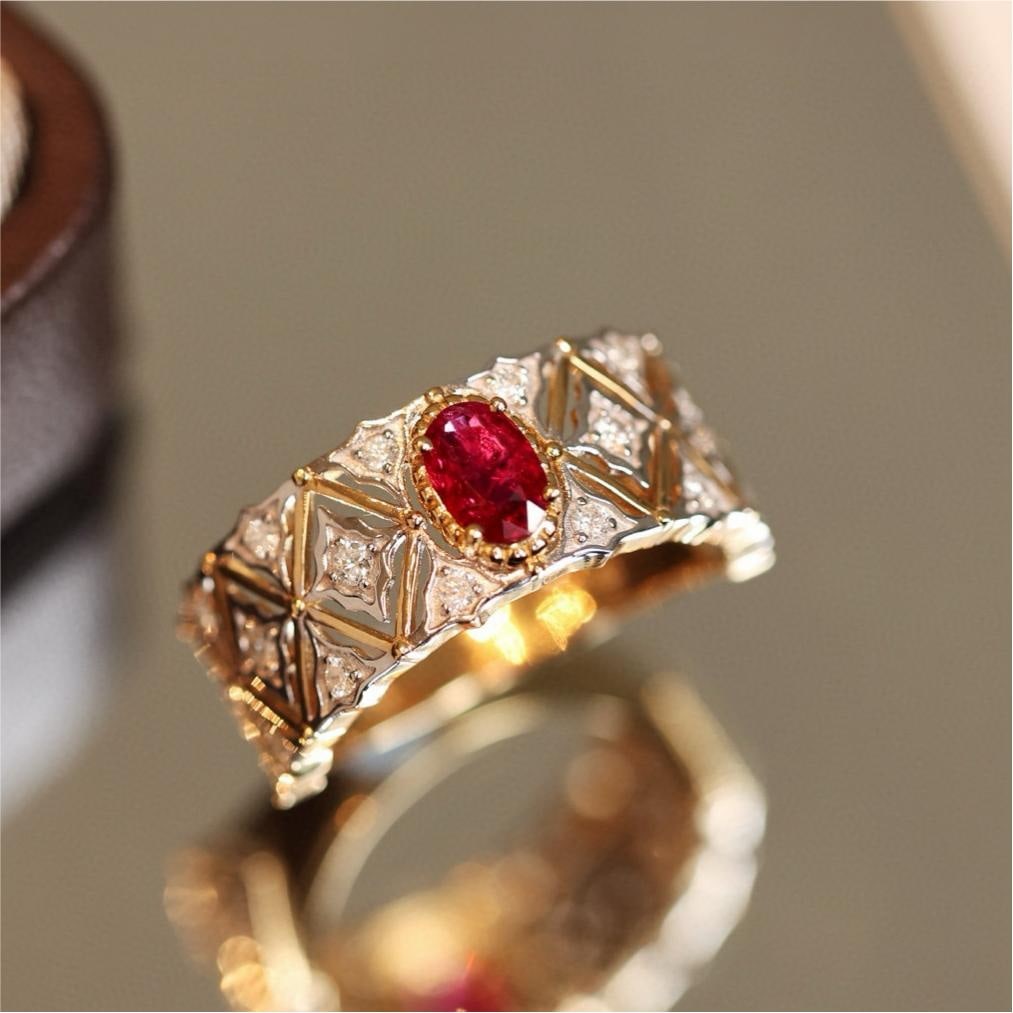 14k Gold 0.82 Ctw Natural Ruby & Diamond Ring - 7