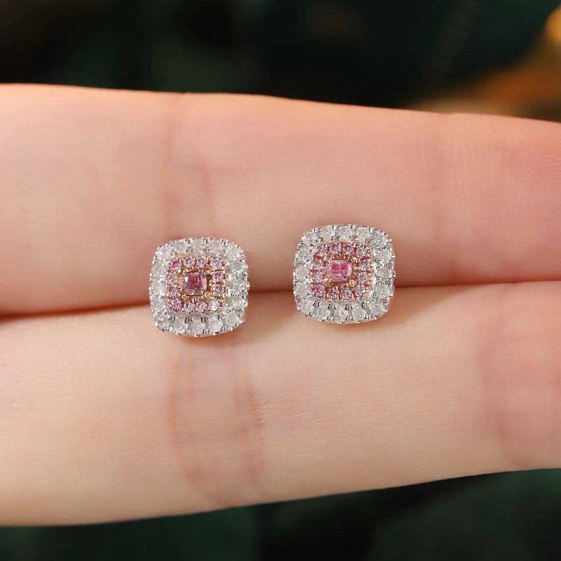 14k Gold 0.50 Ctw Natural Pink Diamond & Diamond Earrings - 5