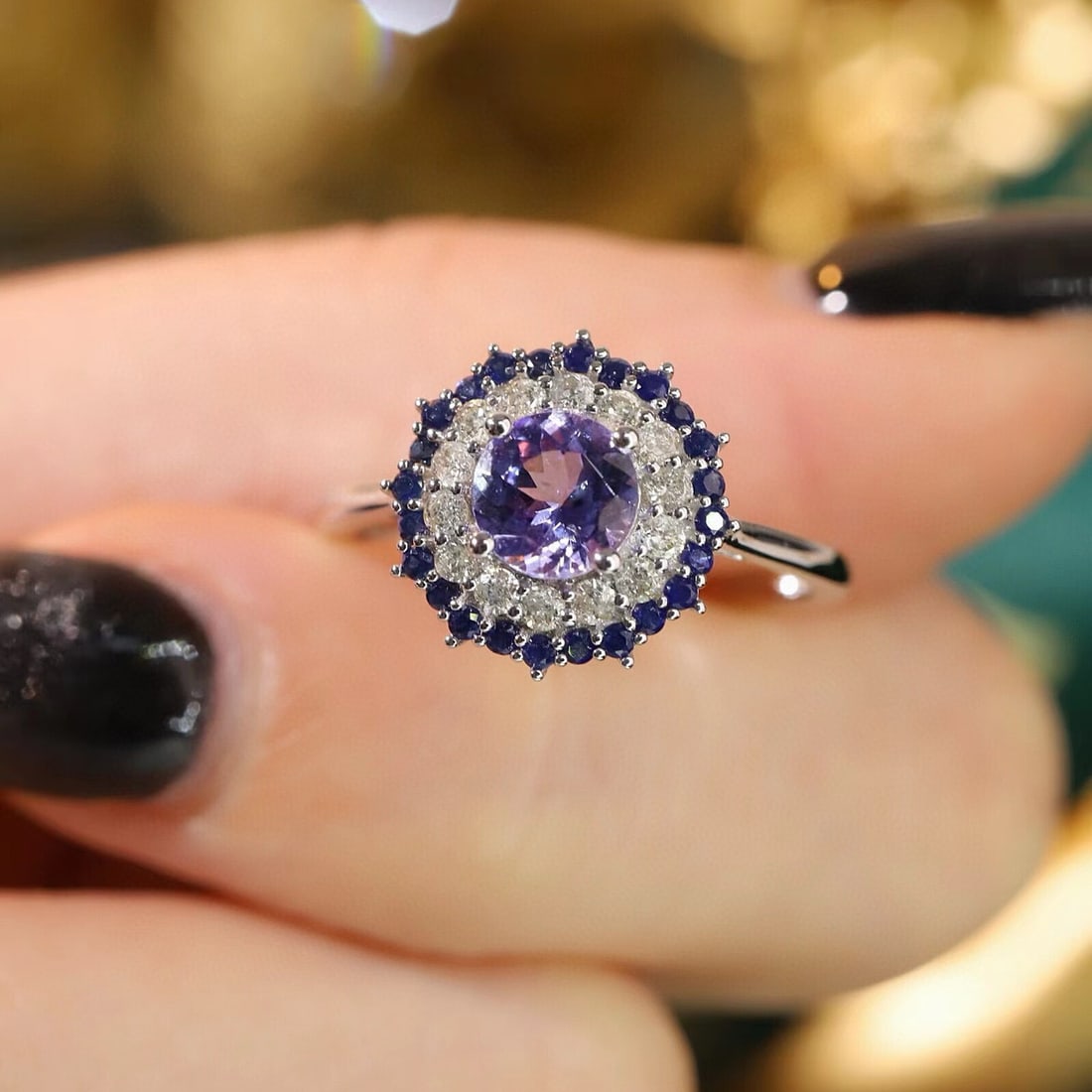 14k Gold 1.06 Ctw Natural Tanzanite & Diamond Ring - 7