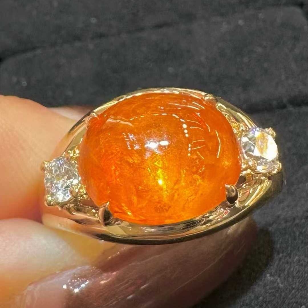 14k Gold 8.16 Ctw Natural Spessartine & Diamond Ring - 2