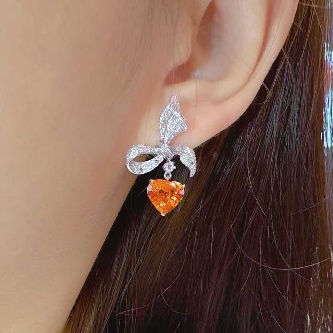 14k Gold 5.78 Ctw Natural Spessartine & Diamond Earrings - 4