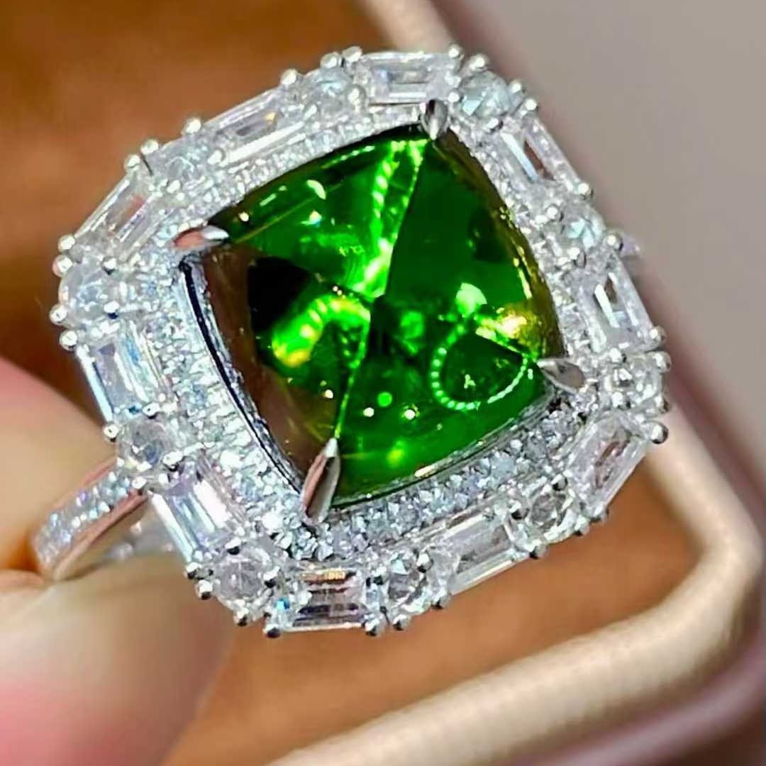 14k Gold 4 Ct Natural Tourmaline & Diamond & Sapphire Ring - 2