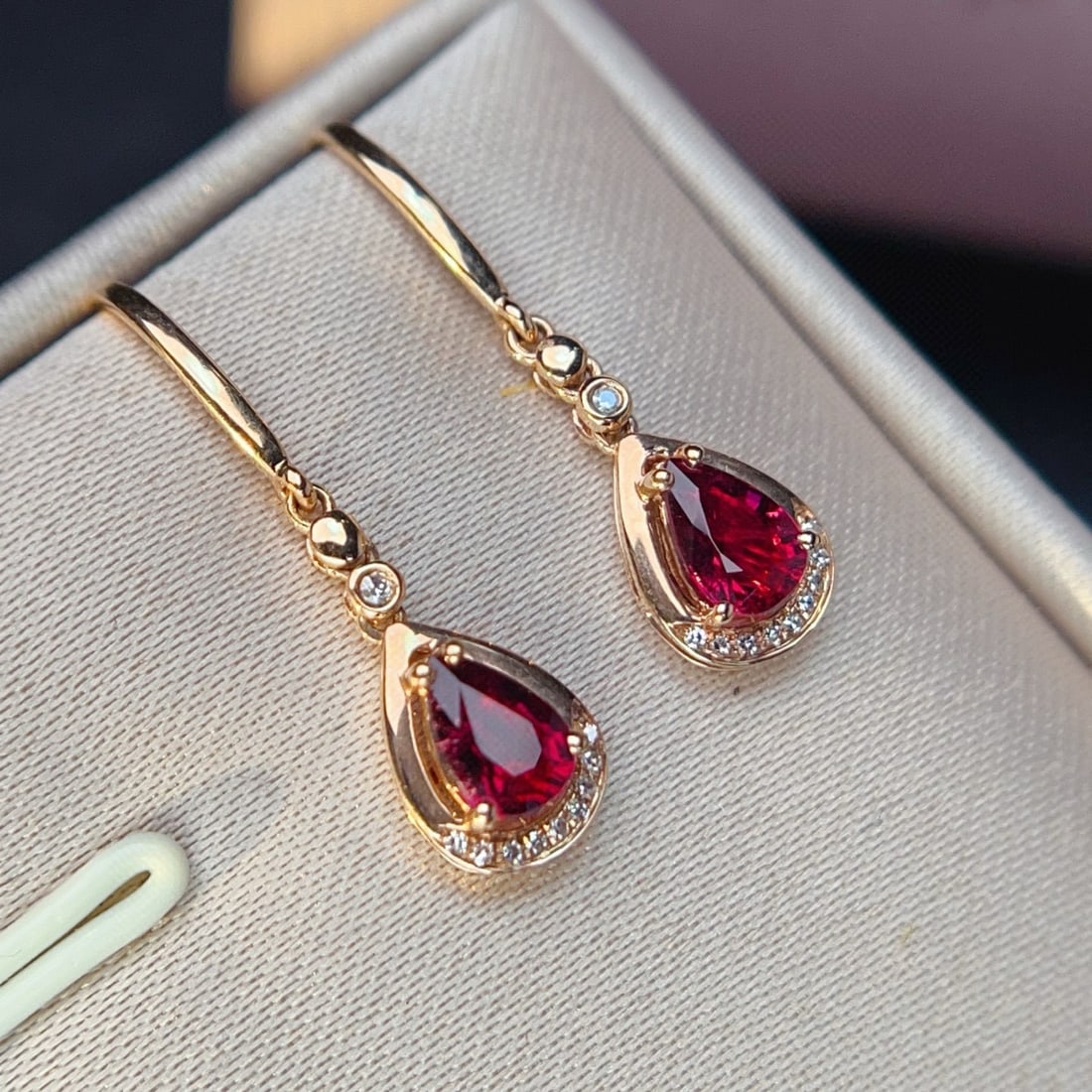 14k Gold 1.11 Ctw Natural Tourmaline & Diamond Earrings - 3