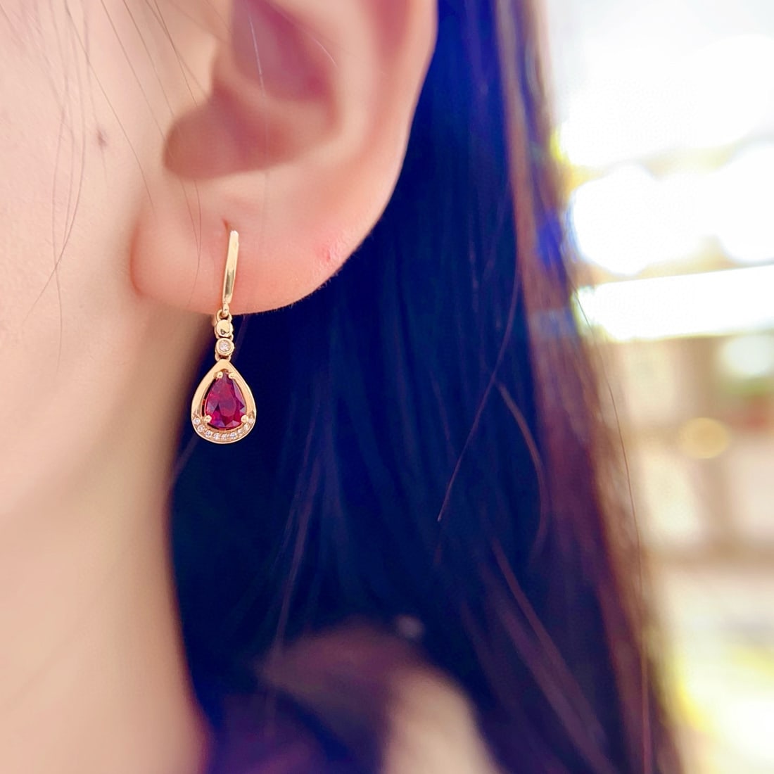 14k Gold 1.11 Ctw Natural Tourmaline & Diamond Earrings - 4