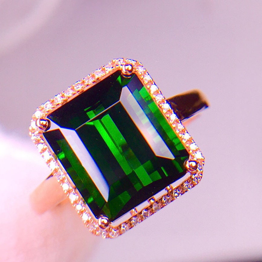 14k Gold 5.8 Ct Natural Tourmaline & Diamond Ring - 2