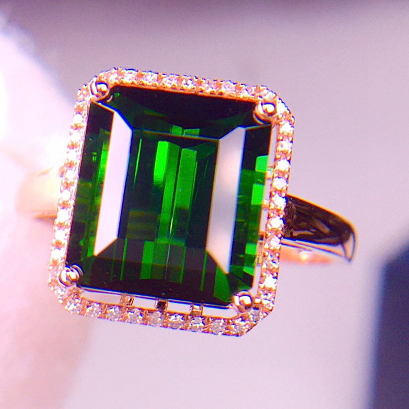 14k Gold 5.8 Ct Natural Tourmaline & Diamond Ring - 5