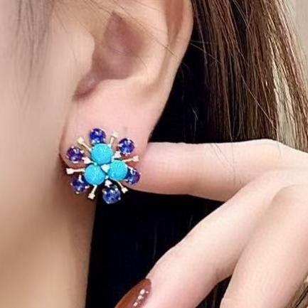 14k Gold 8.47 Ctw Natural Blue Turquoise & Sapphire Earrings - 4