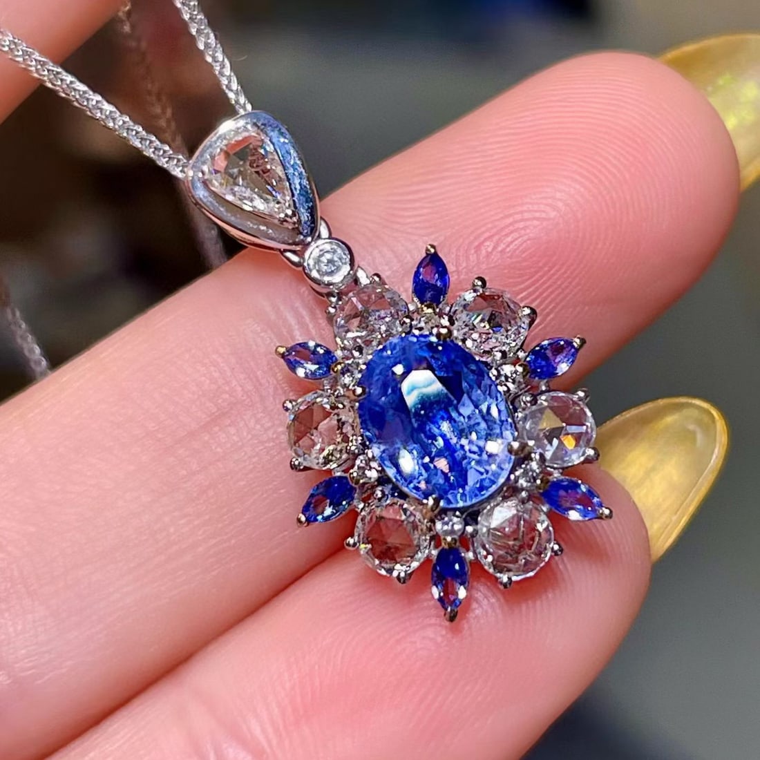 14k Gold 2.35 Ctw Natural Sapphire & Diamond Pendant( Without Chain ) - 2