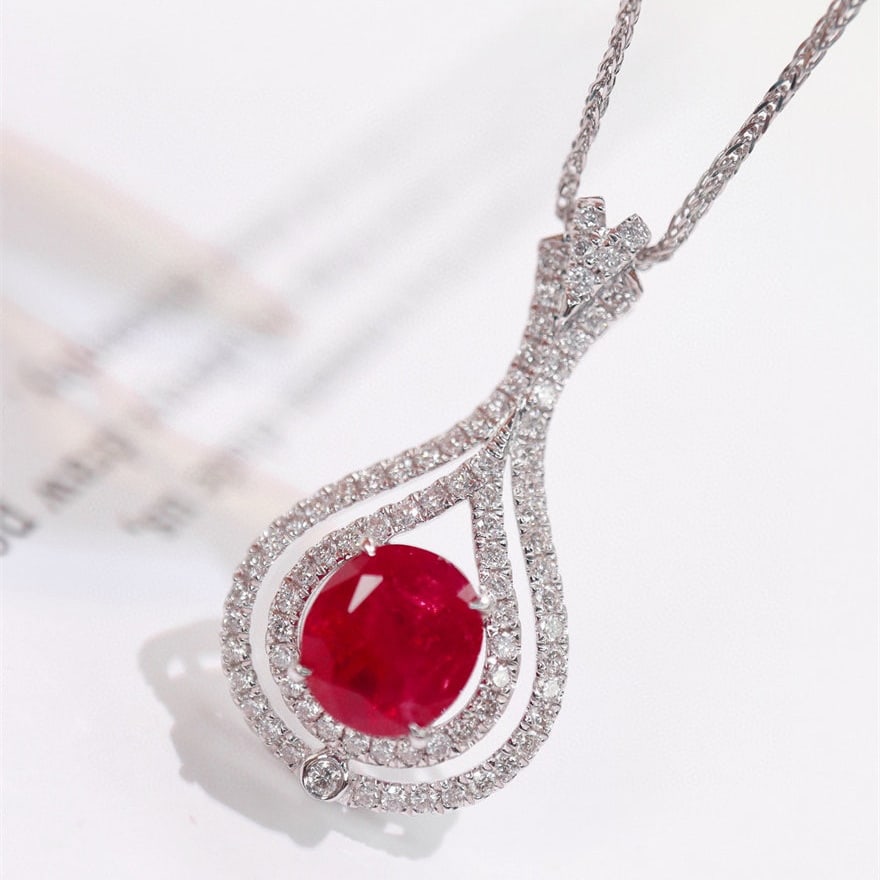 14k Gold 1.9 Ctw Natural Ruby & Diamond Pendant( Without Chain ) - 2