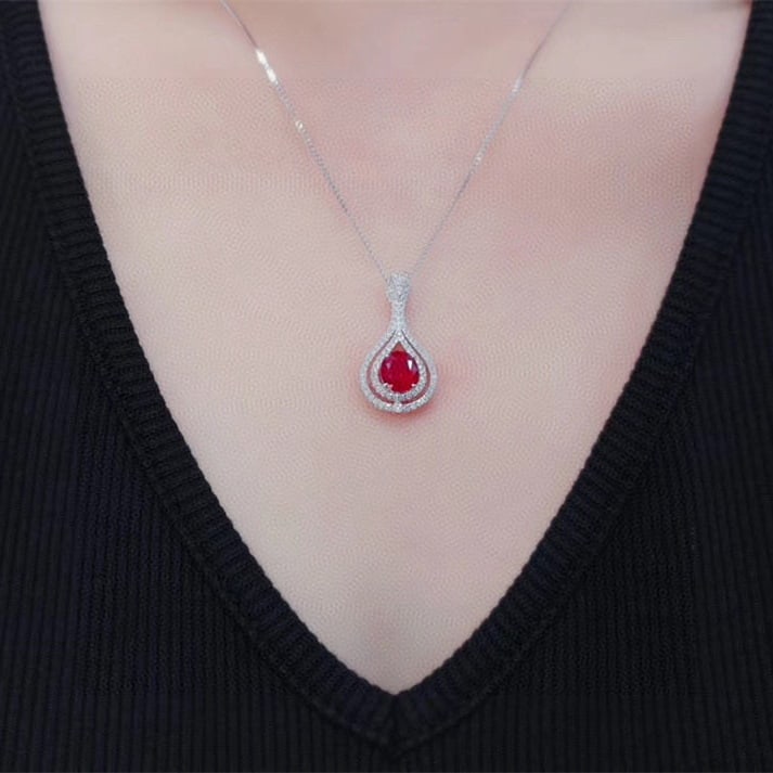 14k Gold 1.9 Ctw Natural Ruby & Diamond Pendant( Without Chain ) - 5