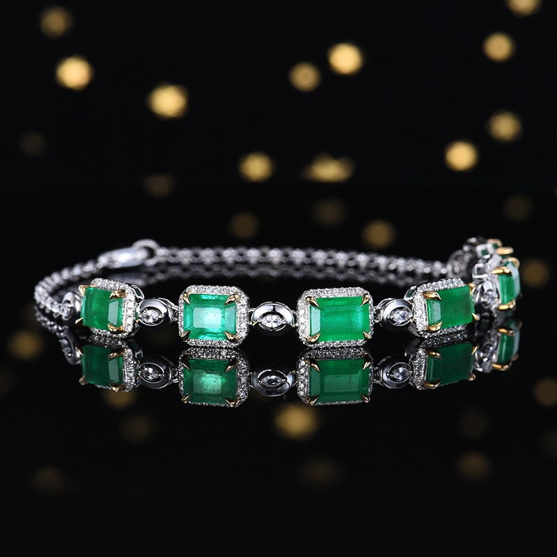 14k Gold 5.53 Ctw Natural Emerald & Diamond Bracelet - 3