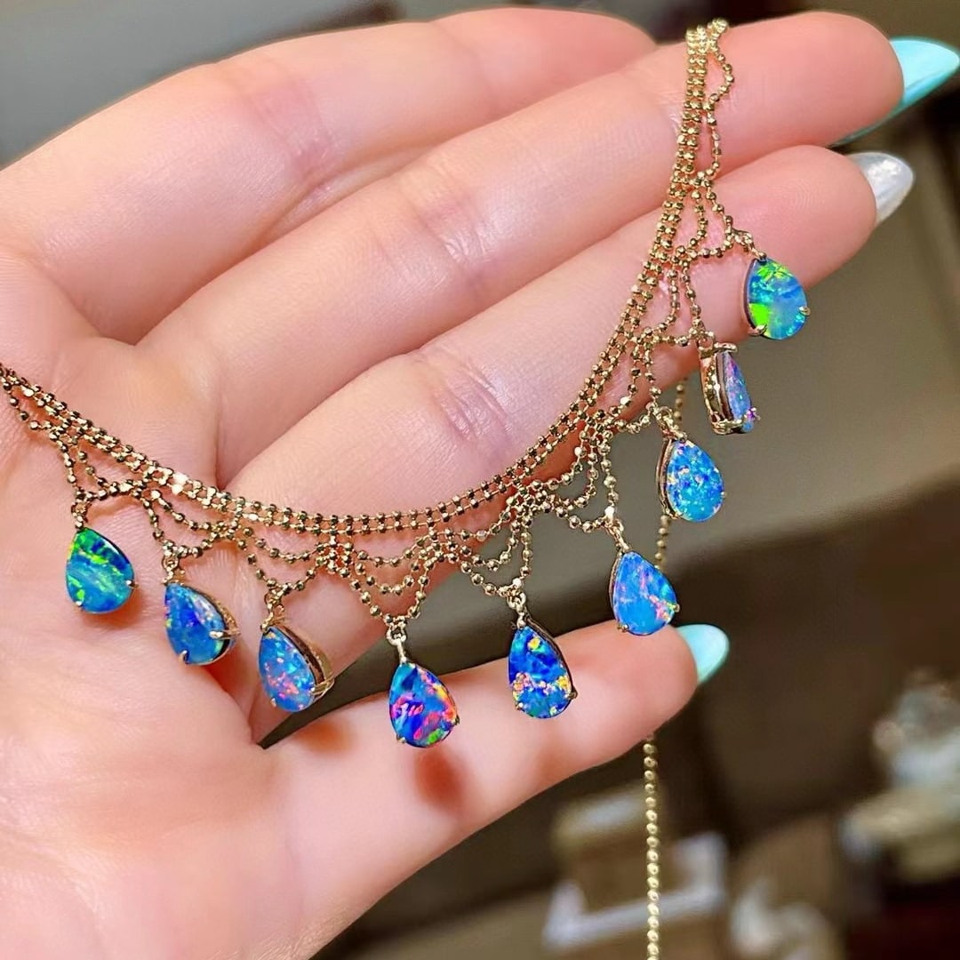 14k Gold 4.33 Ct Natural Opal Necklace - 2