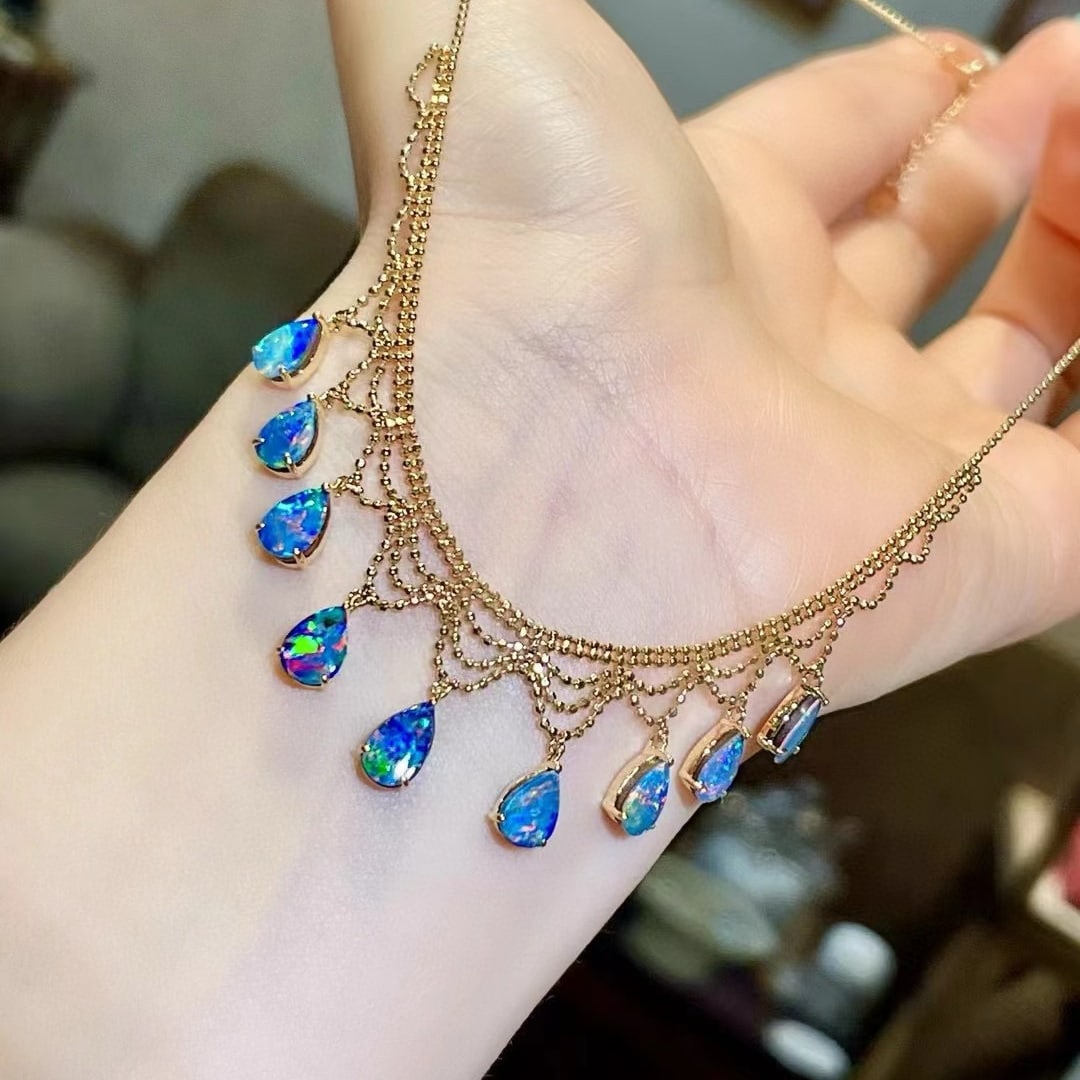 14k Gold 4.33 Ct Natural Opal Necklace - 3