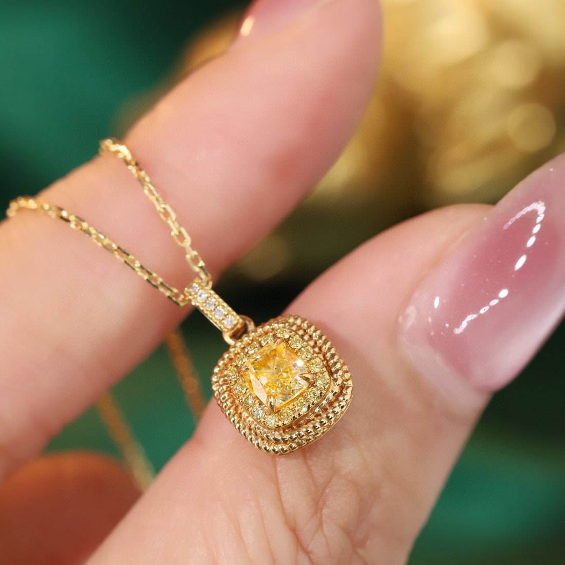 14k Gold 0.6 Ctw Natural Yellow Diamond & Diamond Necklace - 2