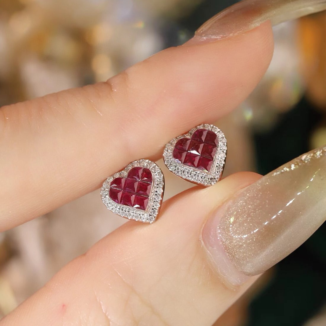 14k Gold 0.34 Ctw Natural Ruby & Diamond Earrings - 4