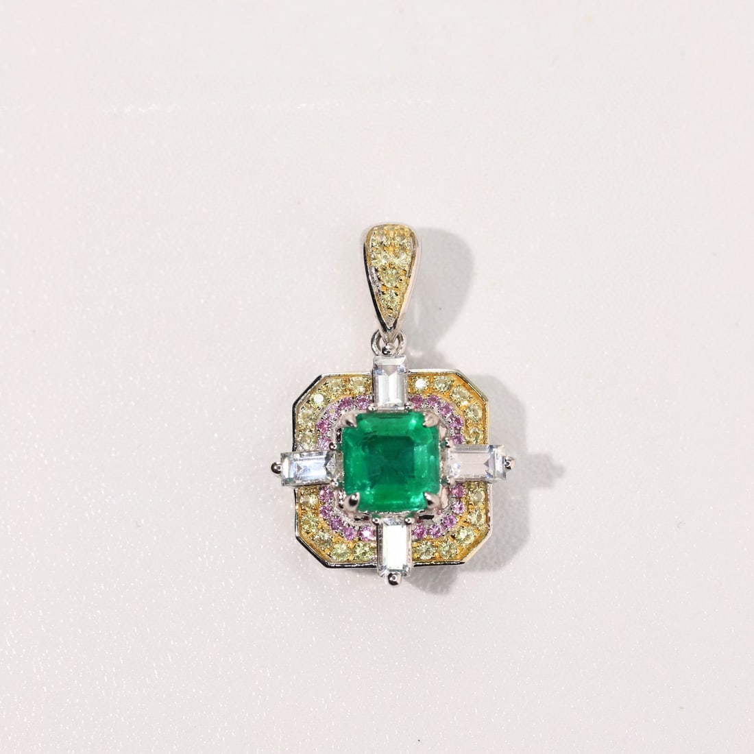 14k Gold 1.81 Ctw Natural Emerald & Sapphire Pendant( Without Chain ) - 7