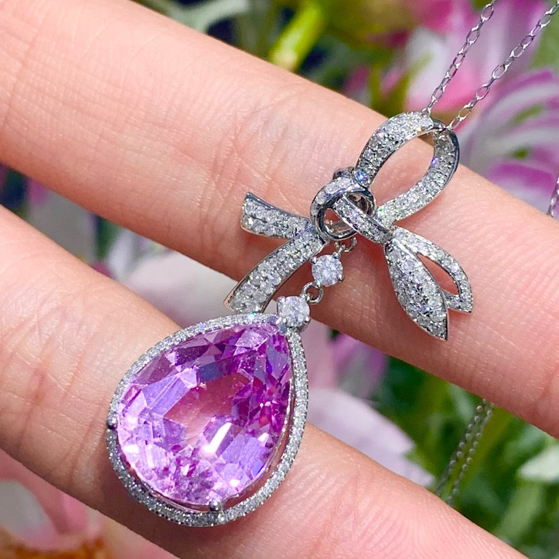 14k Gold 11.2 Ct Natural Kunzite & Diamond Pendant( Without Chain ) - 4