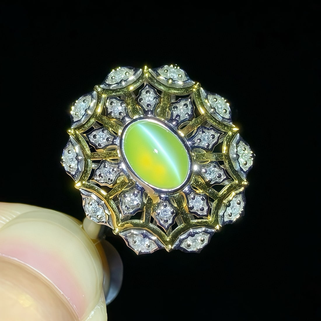 14k Gold 1.06 Ctw Natural Cat's?Eye Chrysoberyl & Diamond Ring - 2