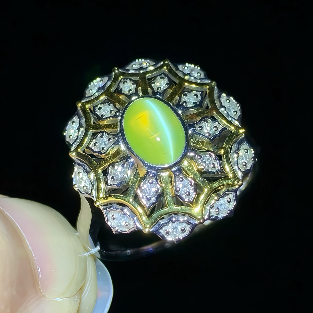 14k Gold 1.06 Ctw Natural Cat's?Eye Chrysoberyl & Diamond Ring - 4
