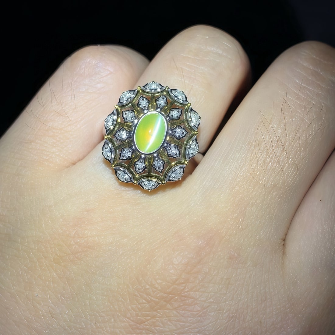 14k Gold 1.06 Ctw Natural Cat's?Eye Chrysoberyl & Diamond Ring - 5