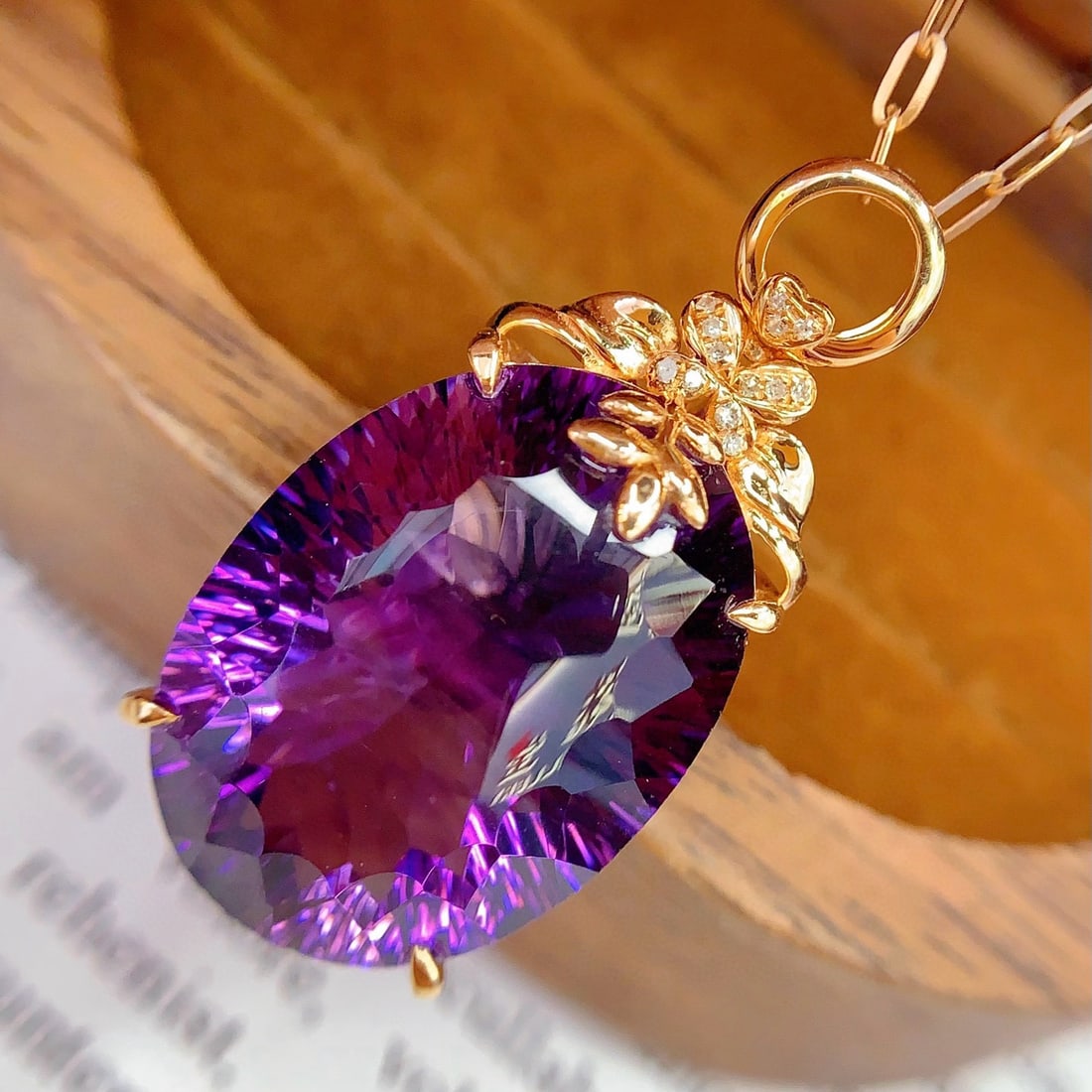 14k Gold 20.28 Ct Natural Amethyst & Diamond Pendant( Without Chain ) - 2