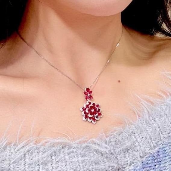 14k Gold 5.67 Ctw Natural Ruby & Diamond Pendant( Without Chain ) - 4