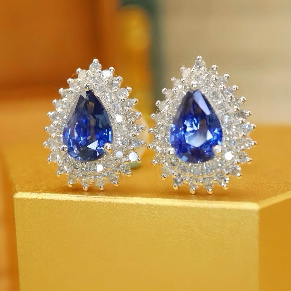 14k Gold 1.37 Ctw Natural Sapphire & Diamond Earrings - 3