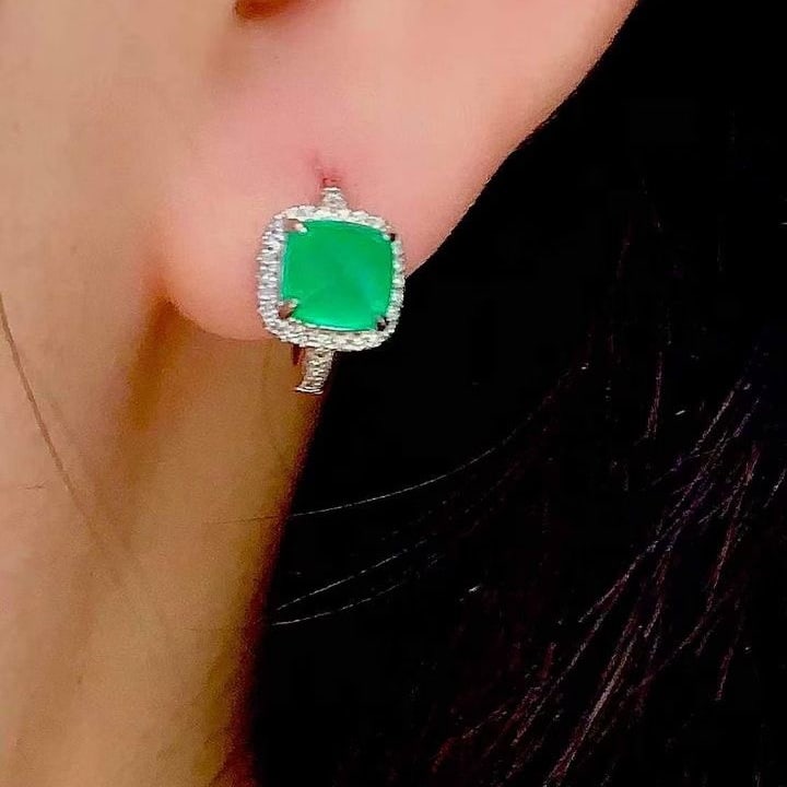14k Gold 2 Ct Natural Emerald & Diamond Earrings - 5