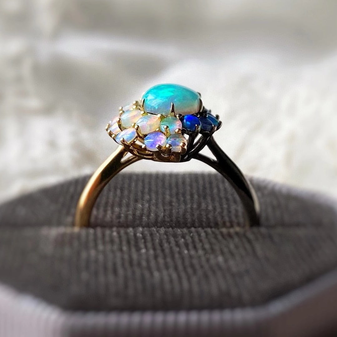 14k Gold 0.7 Ct Natural Opal & Opal Ring - 7