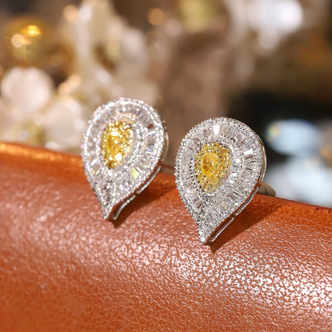 14k Gold 0.80 Ctw Natural Yellow Diamond & Diamond Earrings - 2