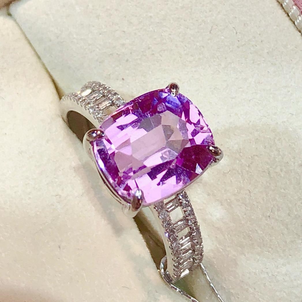 14k Gold 5.2 Ct Natural Kunzite & Diamond Ring - 3