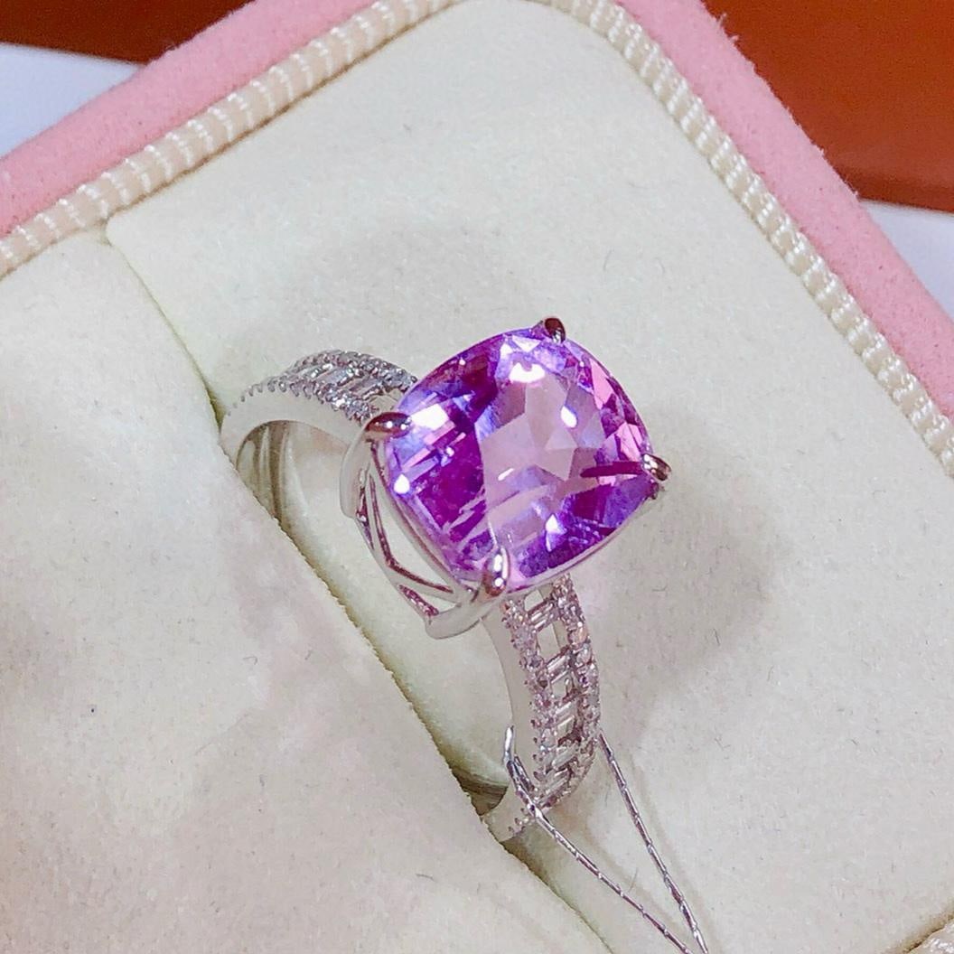 14k Gold 5.2 Ct Natural Kunzite & Diamond Ring - 4