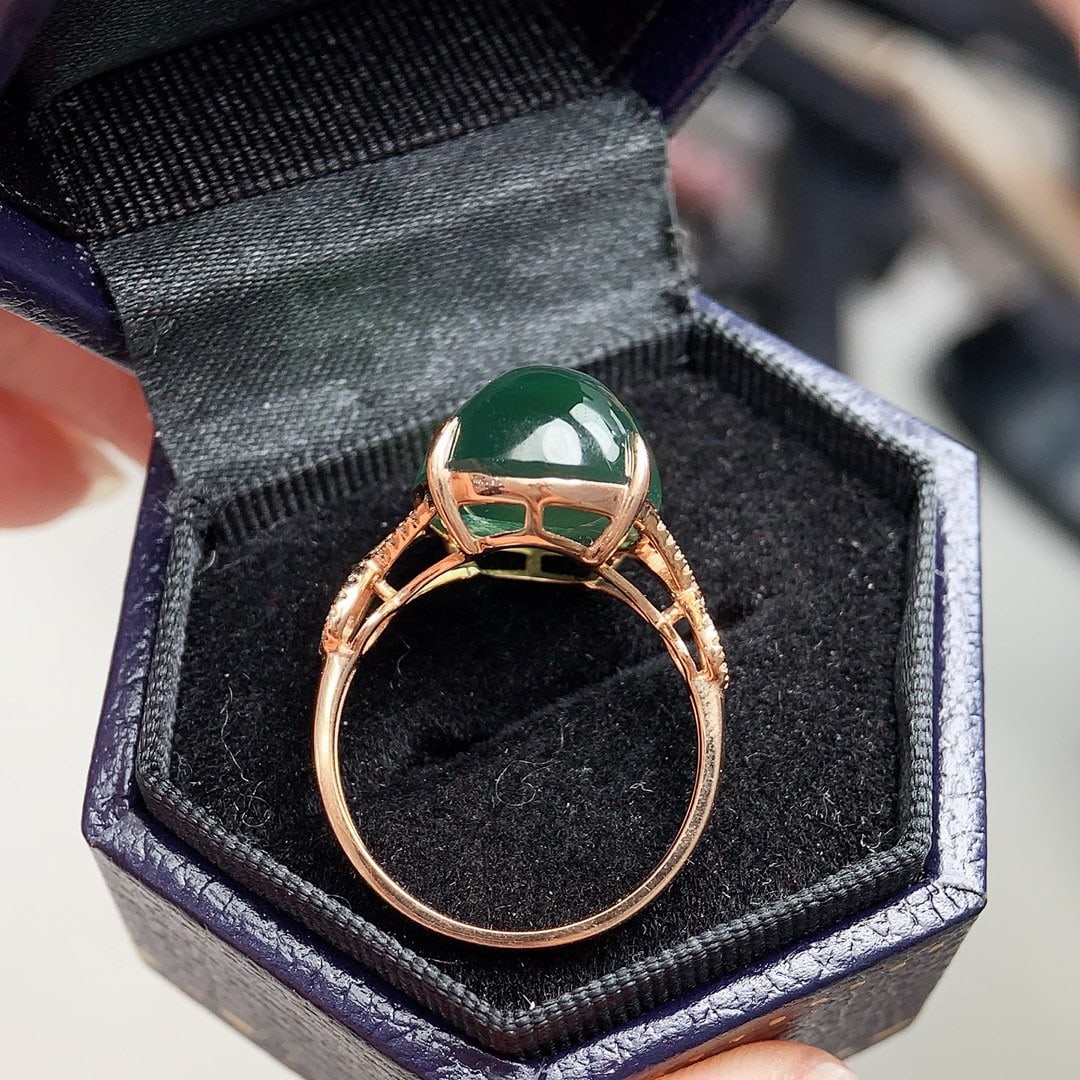 14k Gold 12.3 Ct Natural Prehnite & Diamond Ring - 6