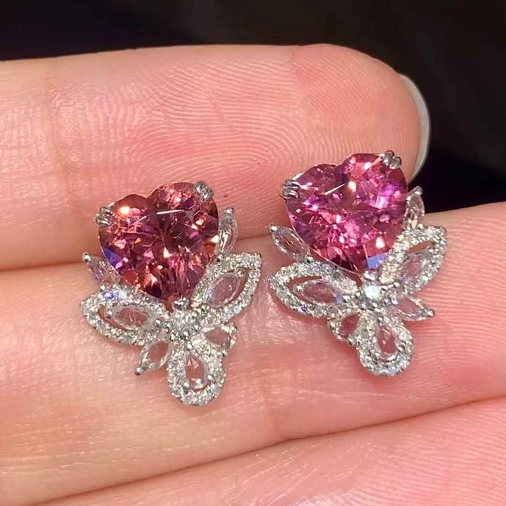 14k Gold 2.8 Ct Natural Tourmaline & Diamond & Sapphire Earrings - 3