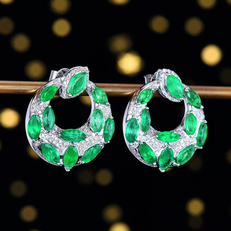 14k Gold 5.65 Ctw Natural Emerald & Diamond Earrings - 3