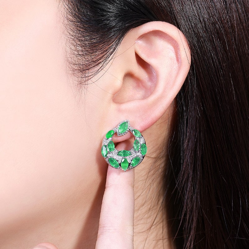 14k Gold 5.65 Ctw Natural Emerald & Diamond Earrings - 5