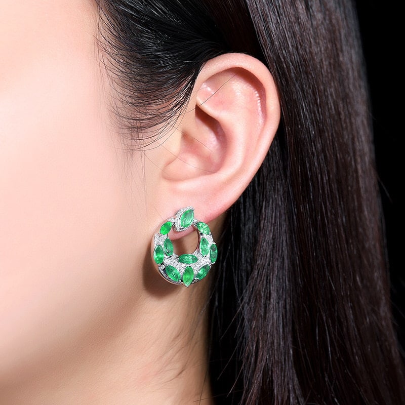 14k Gold 5.65 Ctw Natural Emerald & Diamond Earrings - 6