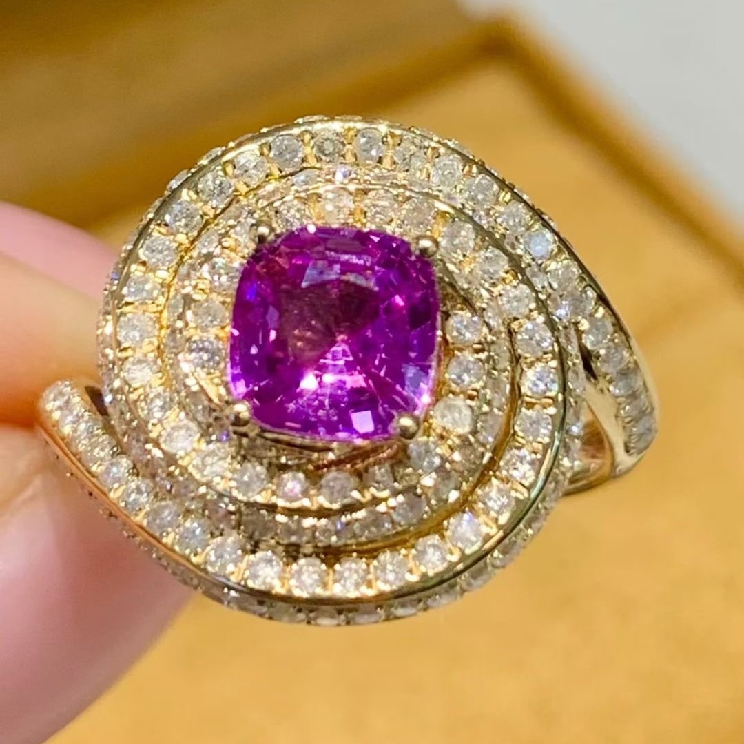 14k Gold 1.1 Ct Natural Sapphire & Diamond Ring - 2