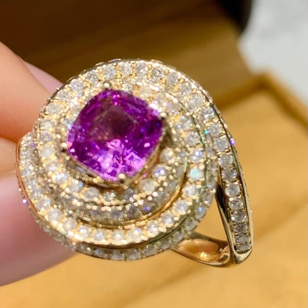 14k Gold 1.1 Ct Natural Sapphire & Diamond Ring - 3