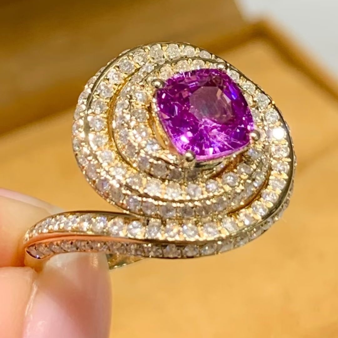 14k Gold 1.1 Ct Natural Sapphire & Diamond Ring - 4