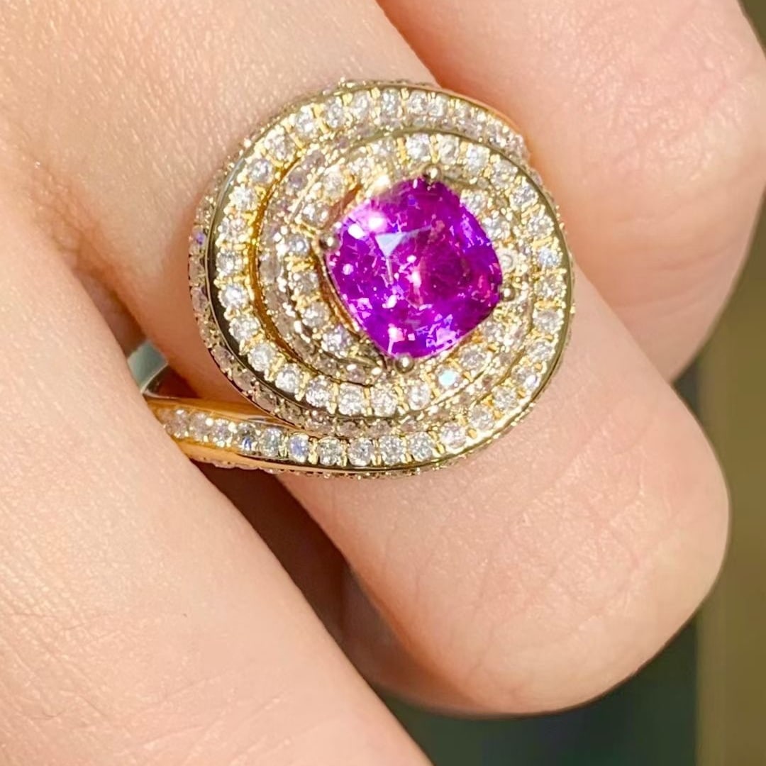 14k Gold 1.1 Ct Natural Sapphire & Diamond Ring - 6