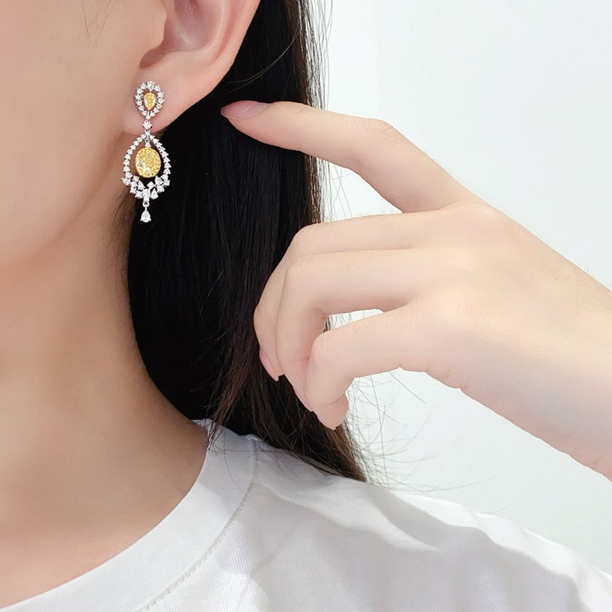 14k Gold 2.30 Ctw Natural Yellow Diamond & Diamond Earrings - 2