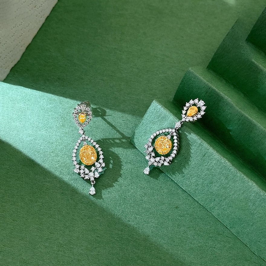 14k Gold 2.30 Ctw Natural Yellow Diamond & Diamond Earrings - 5
