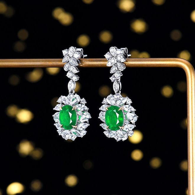 14k Gold 5.23 Ctw Natural Emerald & Sapphire Earrings - 2