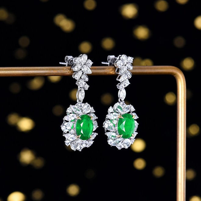 14k Gold 5.23 Ctw Natural Emerald & Sapphire Earrings - 3
