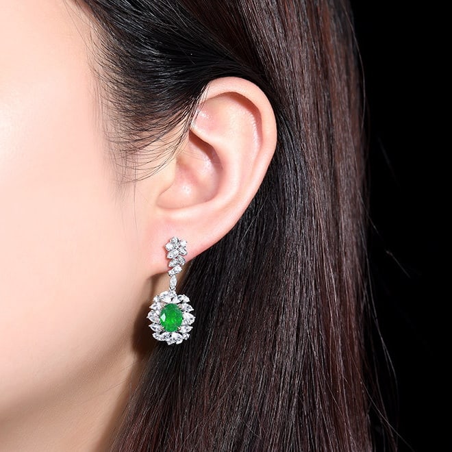 14k Gold 5.23 Ctw Natural Emerald & Sapphire Earrings - 5