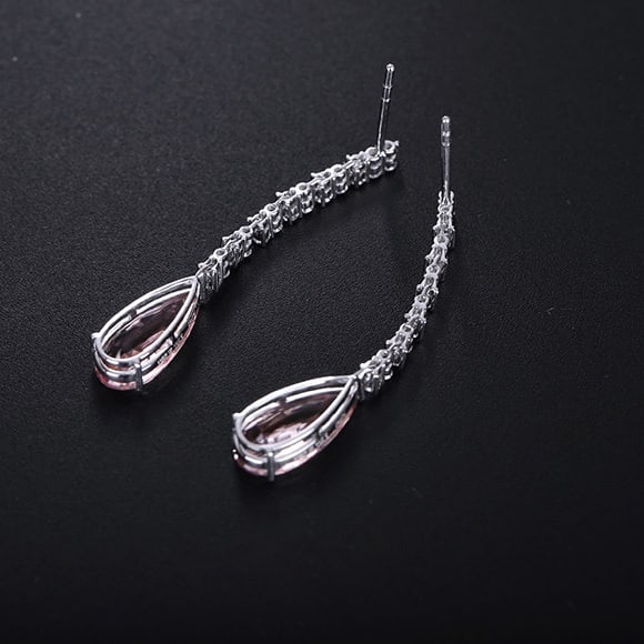 14k Gold 3.70 Ctw Natural Morganite & Diamond Earrings - 4