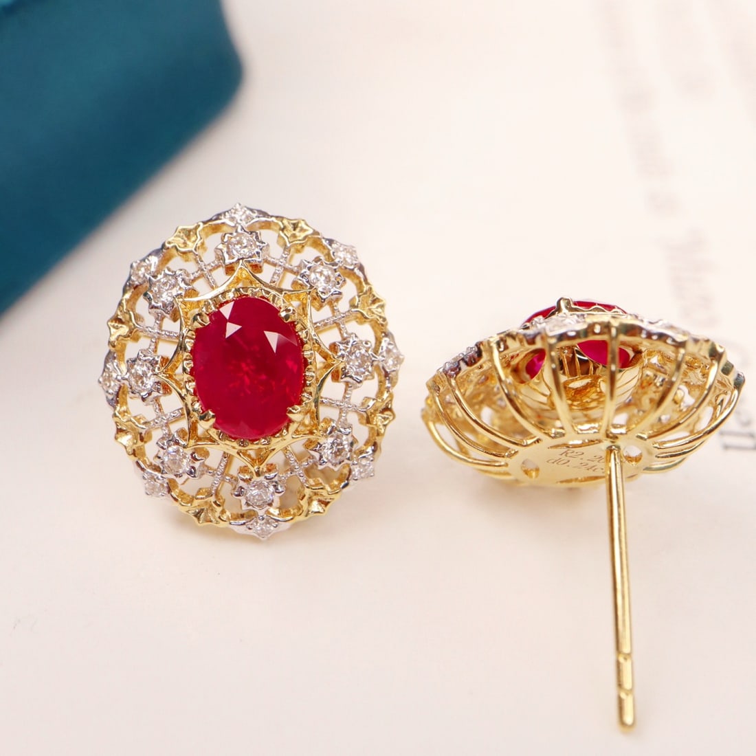 14k Gold 2.44 Ctw Natural Ruby & Diamond Earrings - 4