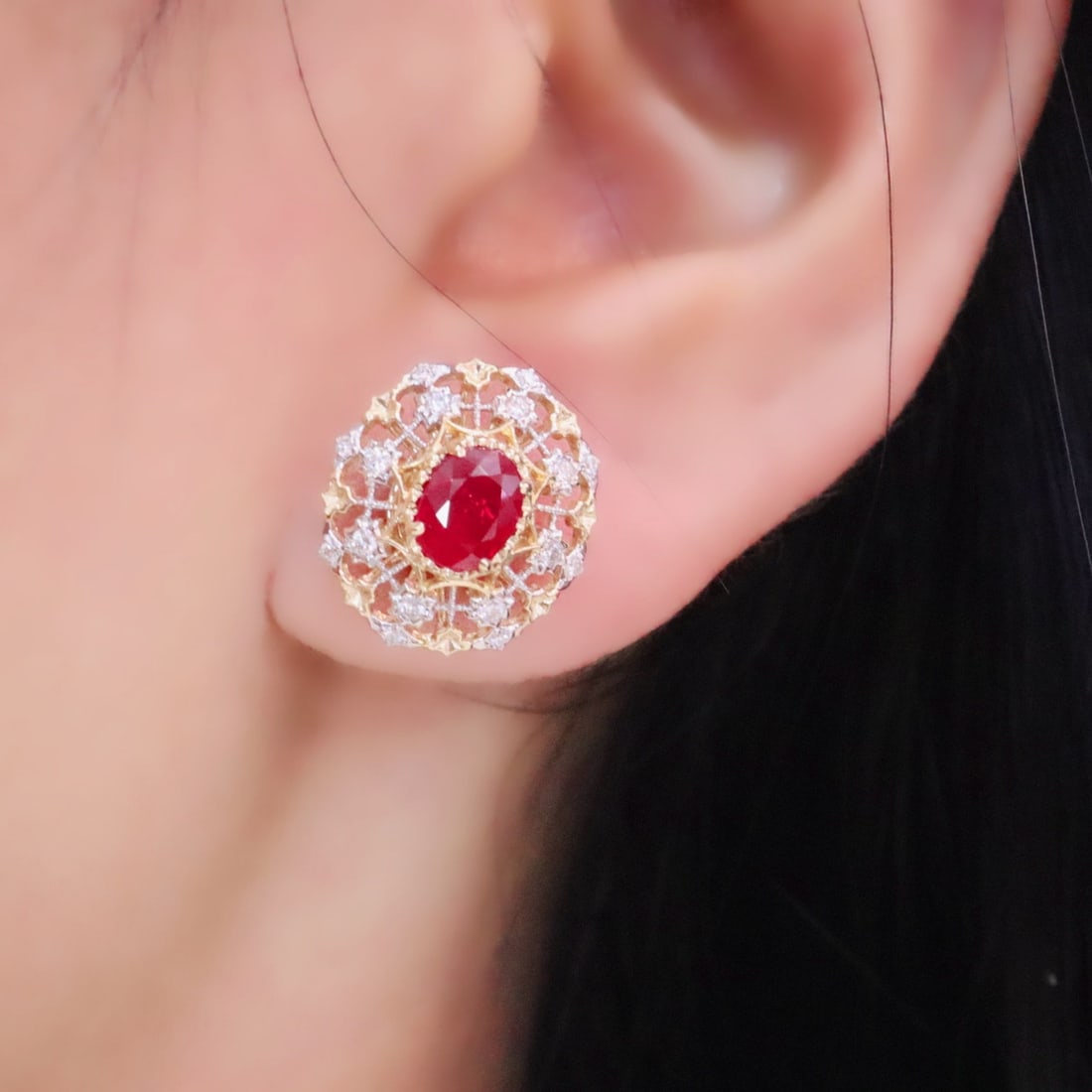 14k Gold 2.44 Ctw Natural Ruby & Diamond Earrings - 6