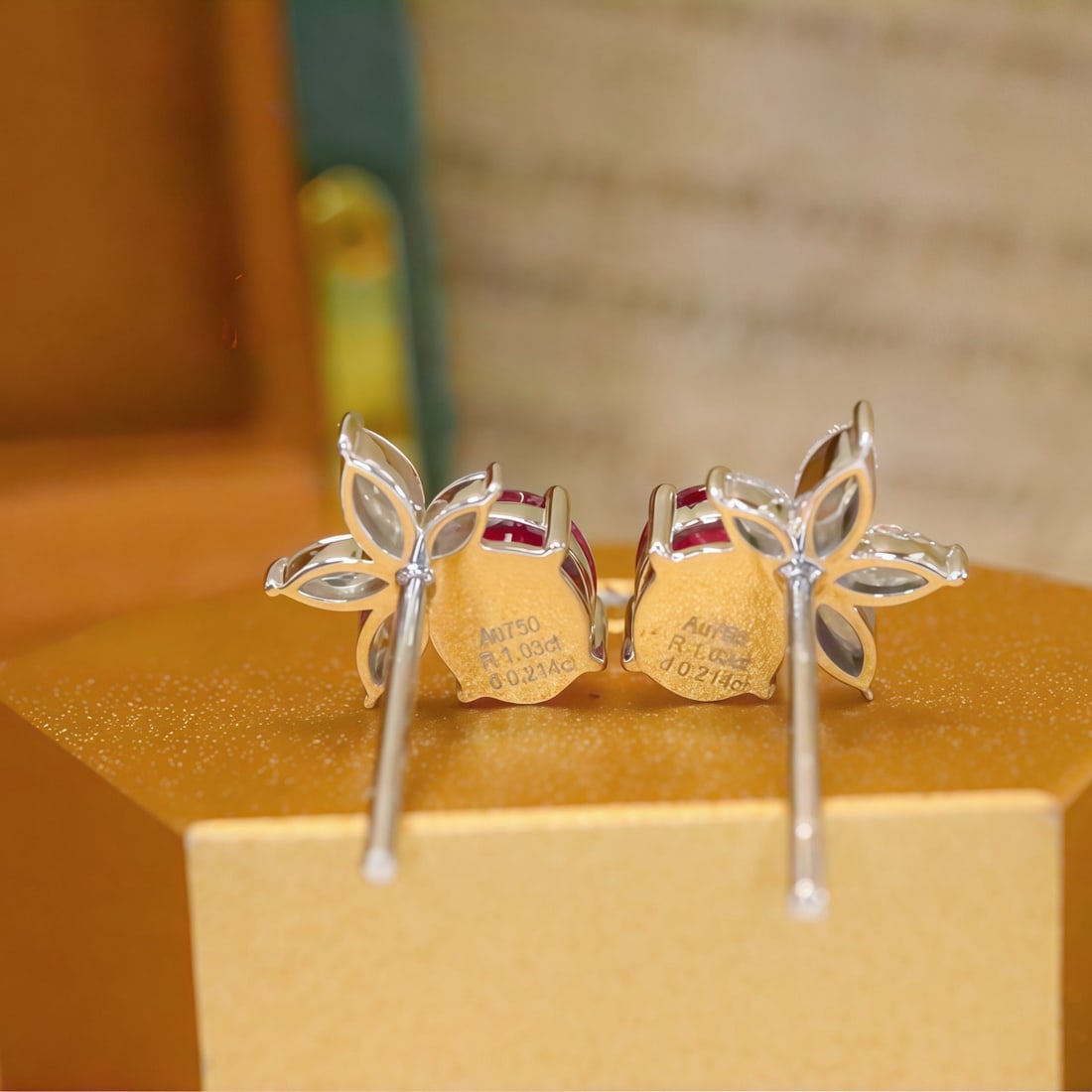 14k Gold 1.24 Ctw Natural Ruby & Diamond Earrings - 4